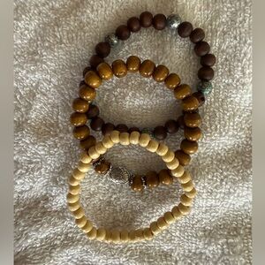 Natural Wood Bead Stretch Bracelet Set of 3